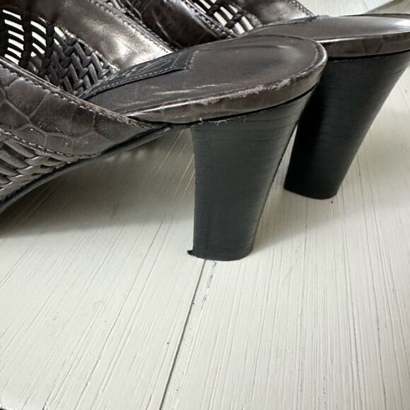 Brighton Pewter Silver Woven Reed Slides with Buckle Open Toe High Heels 7.5 - Picture 4 of 11